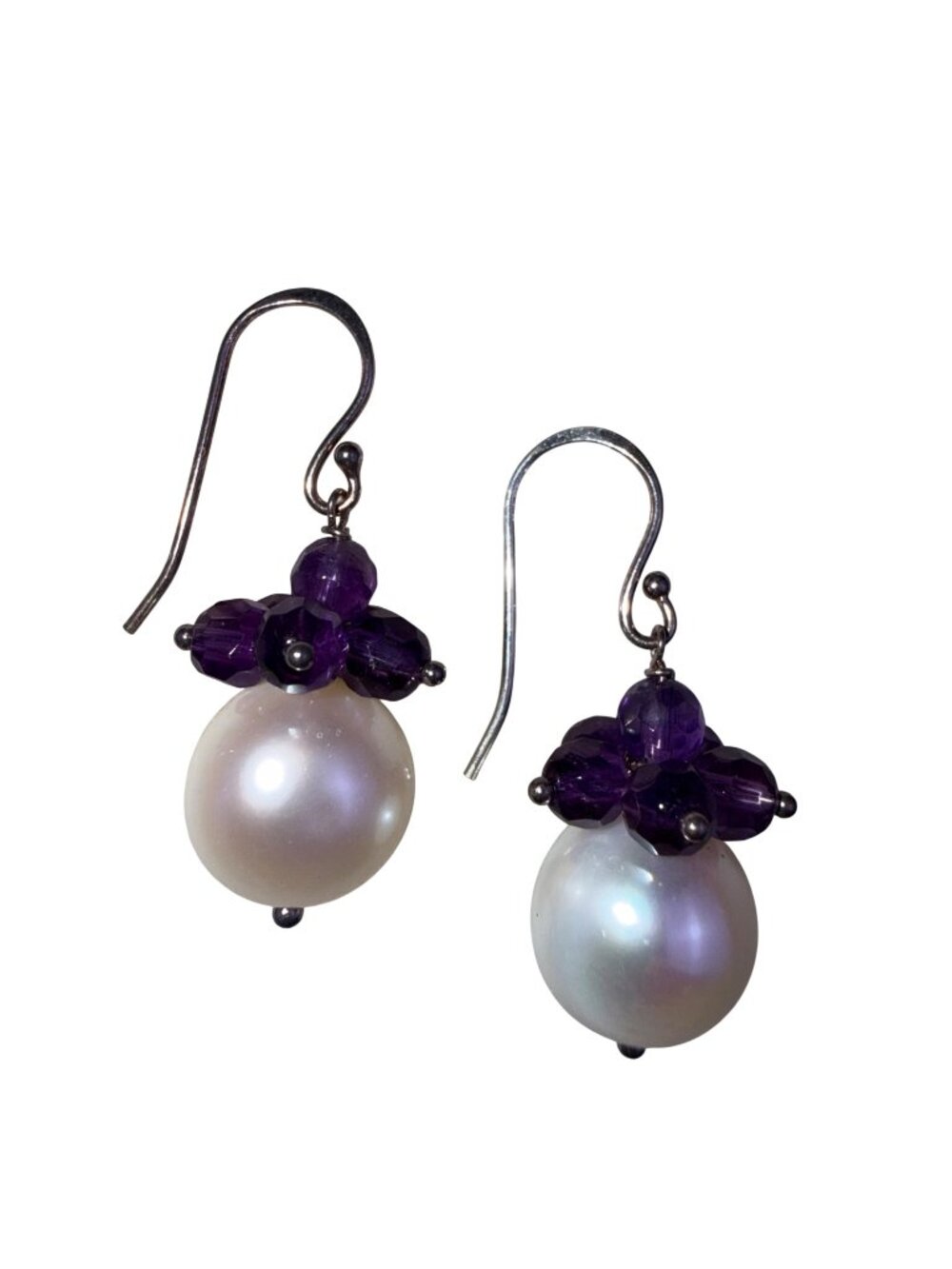 Cultured Pearl & Amethyst Womens Sterling Silver Dangle Earrings 925
